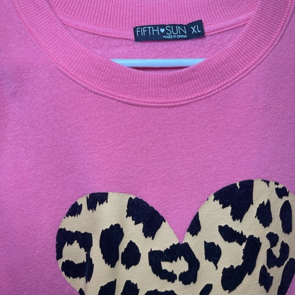 Fifth Sun Pink Leopard Heart Crewneck Sweatshirt - Picture 3 of 7